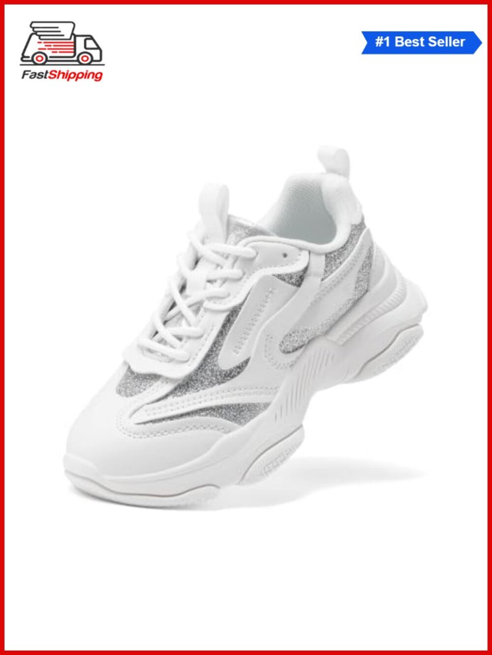 Girls Chunky Sneakers with Jelly Sole and Glitter Uppers